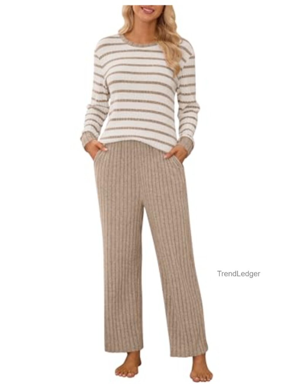 Women's Satin Pajama Set 2 Piece Lounge Wear Long Sleeve Striped Pjs with Pocket